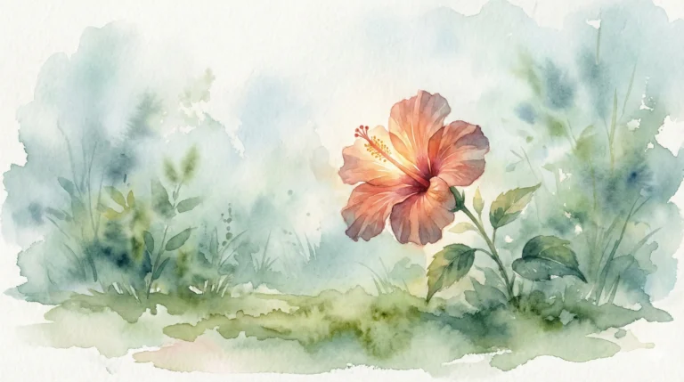 Flor de hibisco envolto em névoa, representando a linguagem simbólica dos sonhos e o autoconhecimento interior