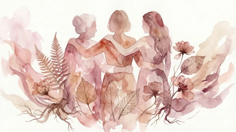 Três gerações de mulheres em aquarela simbolizando ancestralidade feminina — Blog Janice Catapreta